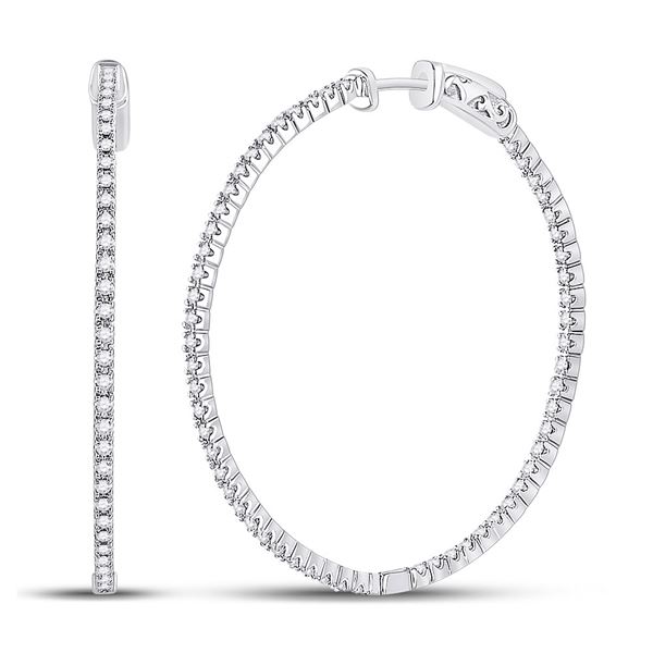 Diamond Inside-Outside Hoop Earrings 7/8 Cttw 14kt White Gold