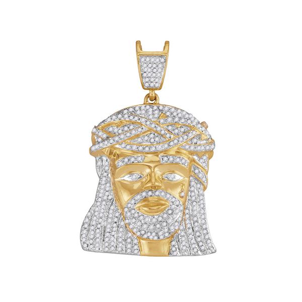 Mens Diamond Jesus Charm Pendant 1-1/4 Cttw 10kt Yellow Gold
