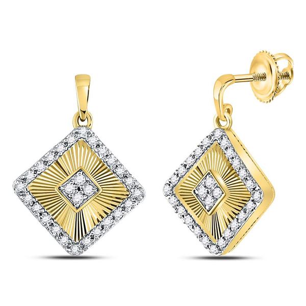 Diamond Diagonal Square Dangle Earrings 1/5 Cttw 10kt Yellow Gold