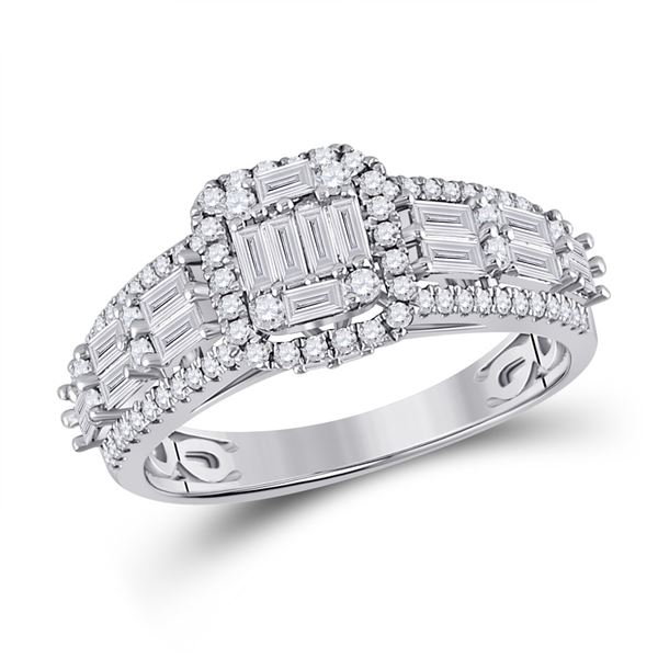 Baguette Diamond Square Fashion Ring 1 Cttw 14kt White Gold