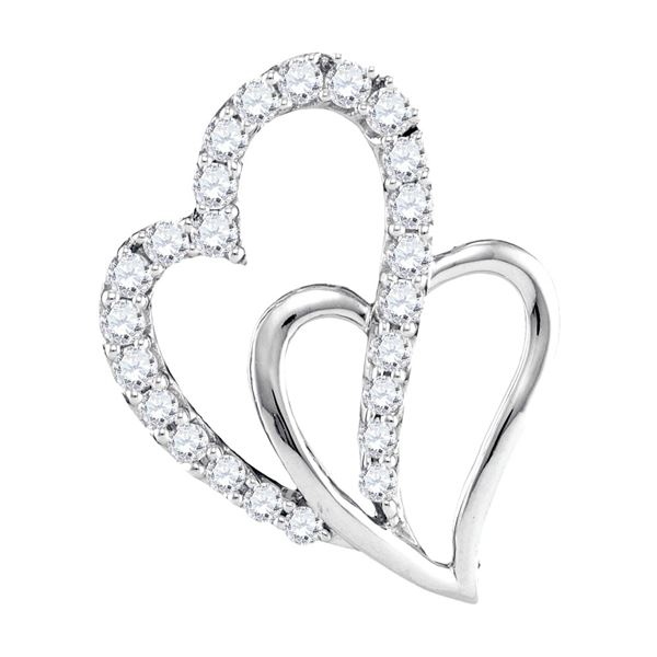 Diamond Double Heart Pendant 3/8 Cttw 10kt White Gold