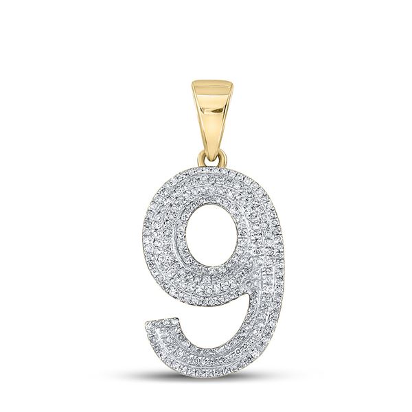 Mens Diamond Number 9 Charm Pendant 5/8 Cttw 10kt Yellow Gold