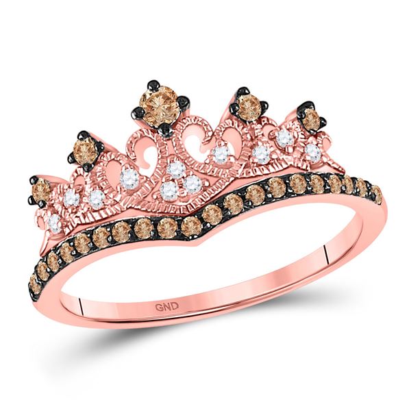 Brown Diamond Crown Tiara Ring 1/3 Cttw 10kt Rose Gold