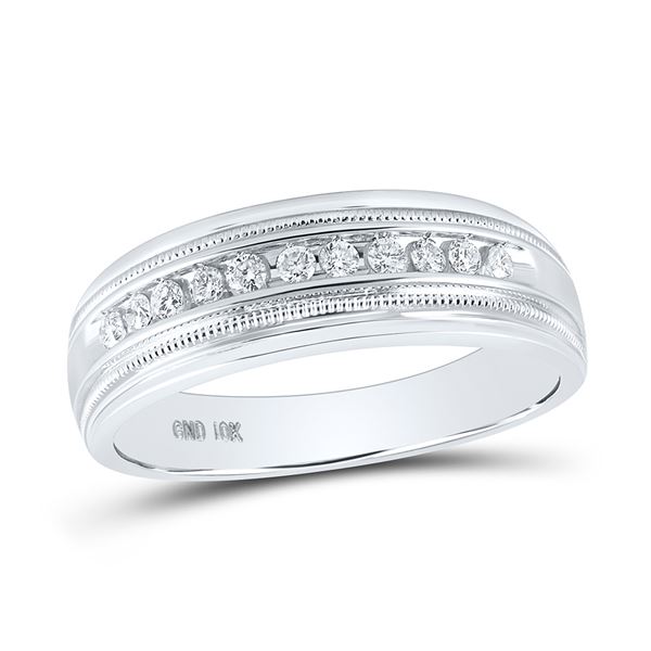 Mens Diamond Wedding Single Row Band Ring 1/4 Cttw 10kt White Gold