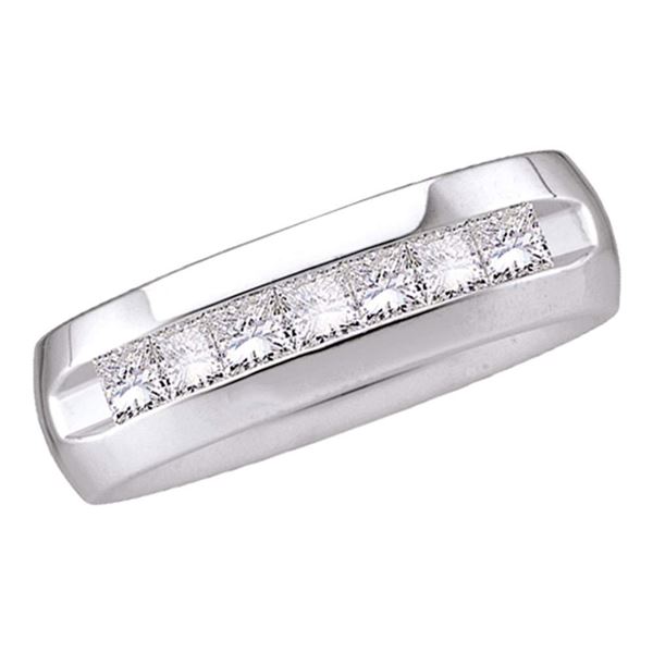 Mens Princess Diamond Wedding Single Row Band Ring 1/2 Cttw 14kt White Gold