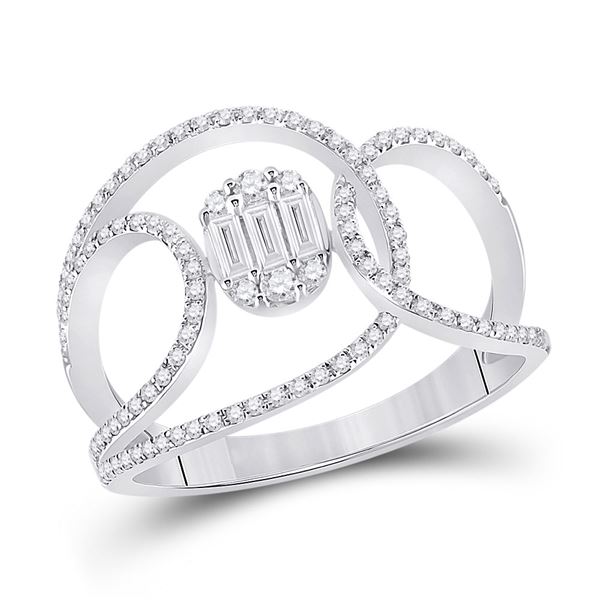 Baguette Diamond Open Loop Cluster Fashion Ring 1/2 Cttw 14kt White Gold