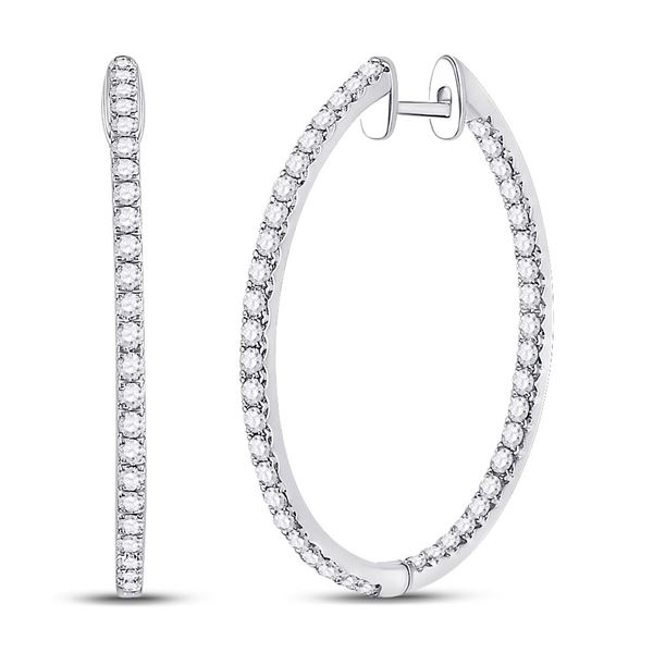 Diamond Slender Single Row Hoop Earrings 1-1/2 Cttw 14kt White Gold