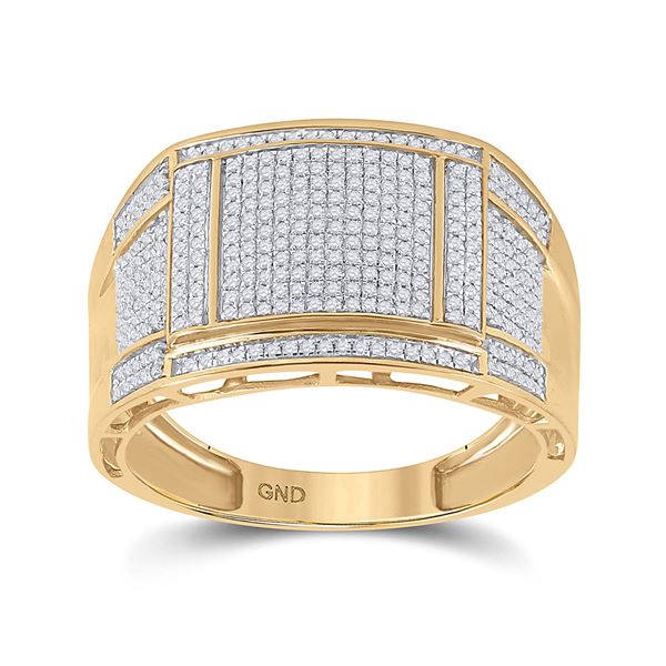 Mens Diamond Square Cluster Ring 5/8 Cttw 10kt Yellow Gold