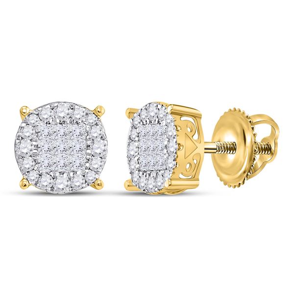 Princess Diamond Fashion Cluster Earrings 1/2 Cttw 14kt Yellow Gold