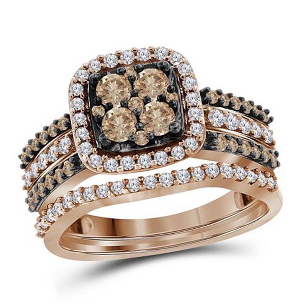 Brown Diamond Bridal Wedding Ring Band Set 1 Cttw 10kt Rose Gold