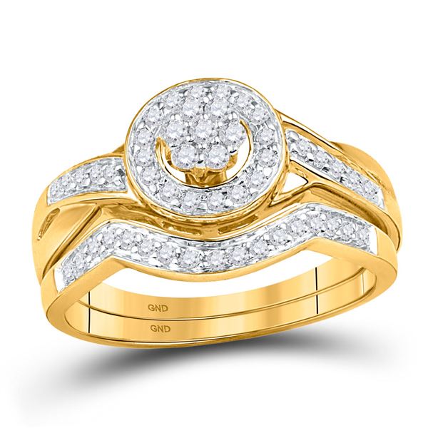 Diamond Cluster Bridal Wedding Ring Band Set 1/3 Cttw 10kt Yellow Gold