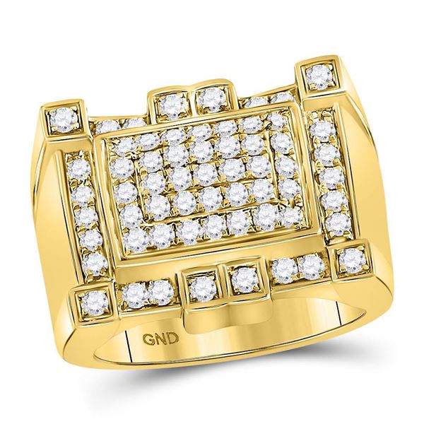 Mens Diamond Square Cluster Ring 1-1/2 Cttw 10kt Yellow Gold