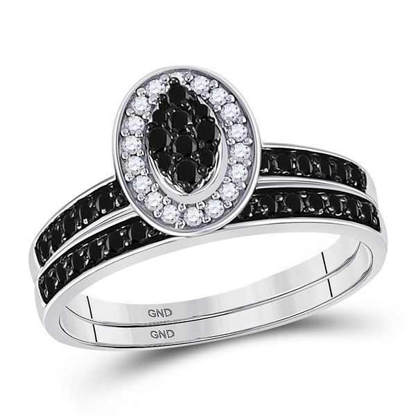Black Color Enhanced Diamond Bridal Wedding Ring Set 1/2 Cttw 10kt White Gold