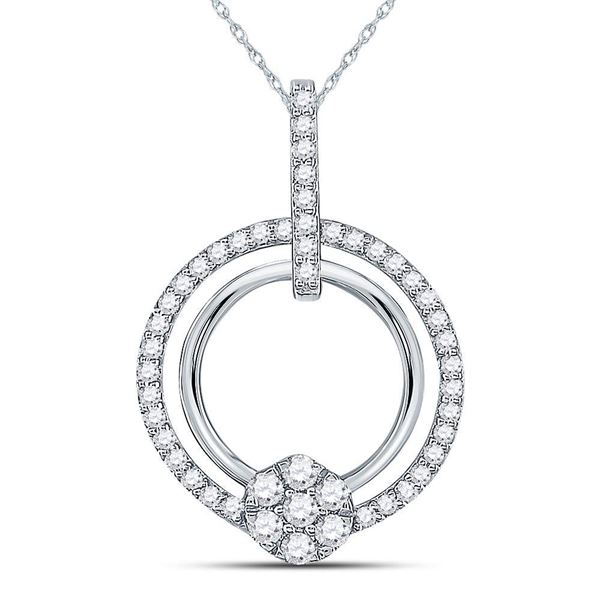 Diamond Circle Cluster Pendant 3/8 Cttw 10kt White Gold