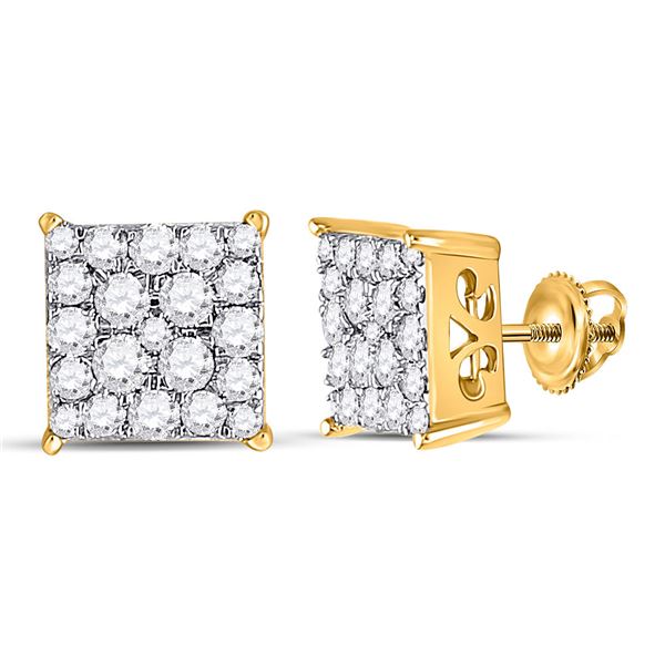 Diamond Square Cluster Earrings 1/2 Cttw 10kt Yellow Gold