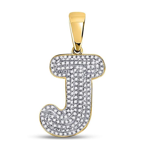 Mens Diamond Initial J Letter Charm Pendant 1/2 Cttw 10kt Yellow Gold