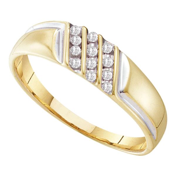 Mens Channel-set Diamond Diagonal Triple Row Wedding Band 1/8 Cttw 10kt Yellow Gold
