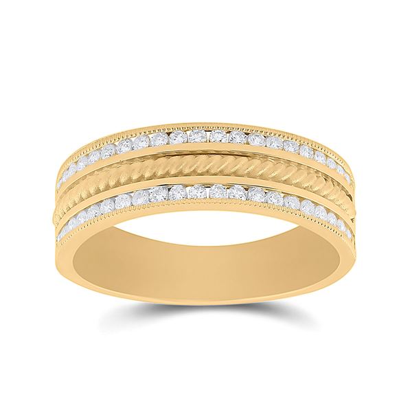 Mens Diamond Wedding Rope Inlay Band Ring 1/2 Cttw 14kt Yellow Gold