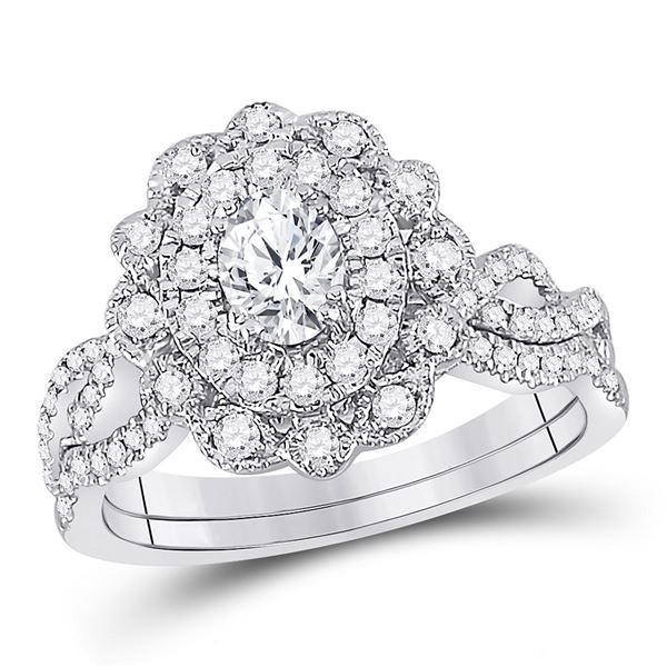Oval Diamond Twist Bridal Wedding Ring Band Set 1 Cttw 14kt White Gold