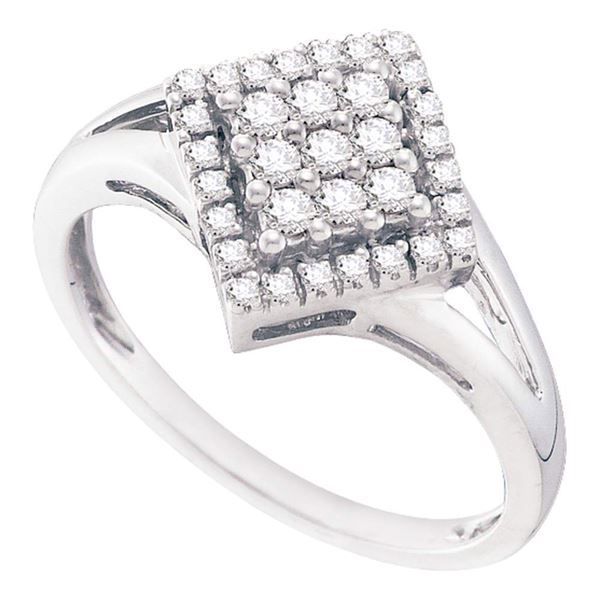 Diamond Diagonal Square Cluster Ring 1/4 Cttw 10kt White Gold