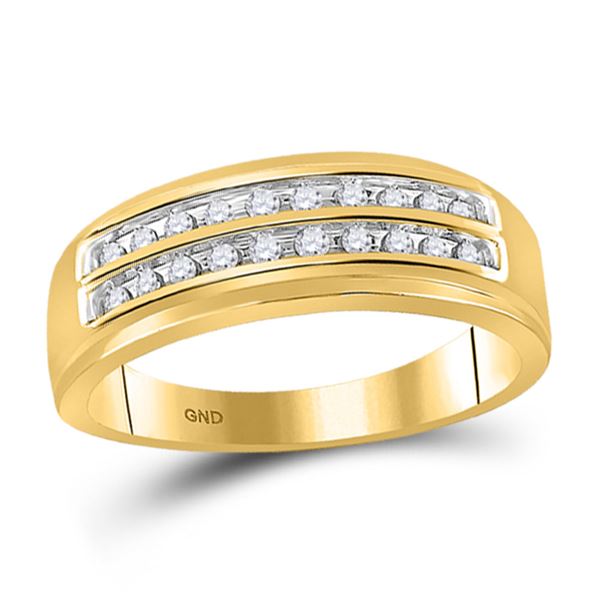 Mens Diamond Wedding 2-Row Band Ring 1/4 Cttw 10kt Yellow Gold