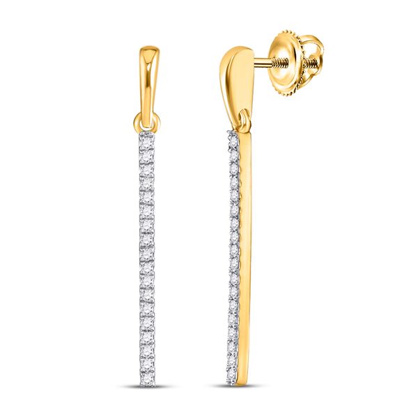 Diamond Bar Drop Dangle Earrings 1/5 Cttw 10kt Yellow Gold