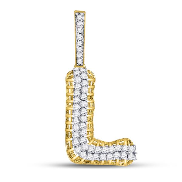 Mens Diamond L Letter Charm Pendant 7/8 Cttw 10kt Yellow Gold