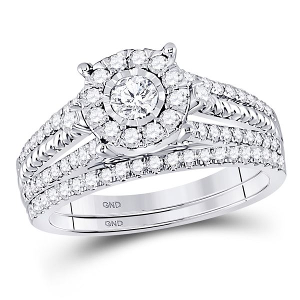 Diamond Bridal Wedding Ring Band Set 7/8 Cttw 10kt White Gold