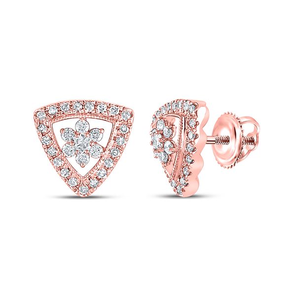 Diamond Cluster Triangle Earrings 3/8 Cttw 14kt Rose Gold