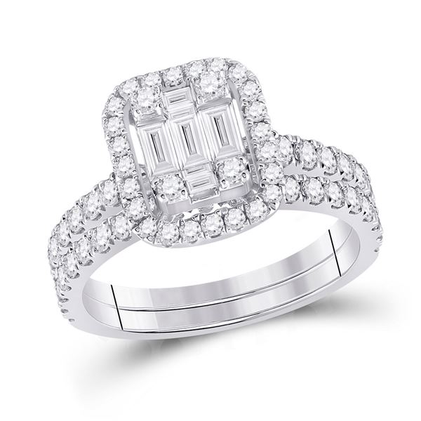Baguette Diamond Bridal Wedding Ring Band Set 1-1/2 Cttw 14kt White Gold