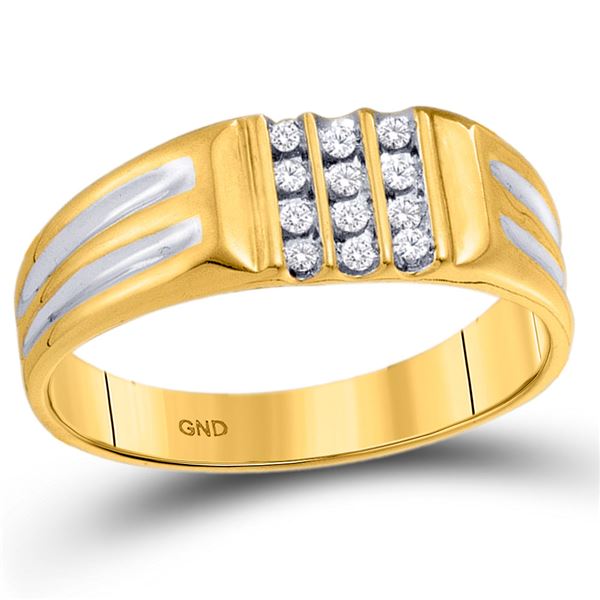 Mens Diamond Triple Row Band Ring 1/8 Cttw 10kt Yellow Gold