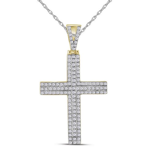 Mens Diamond Cross Charm Pendant 1/3 Cttw 10kt Yellow Gold