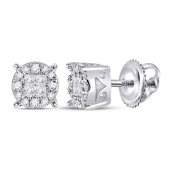 Princess Diamond Fashion Cluster Earrings 1/6 Cttw 14kt White Gold