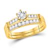 Image 2 : His Hers Diamond Solitaire Matching Wedding Set 1/2 Cttw 14kt Yellow Gold