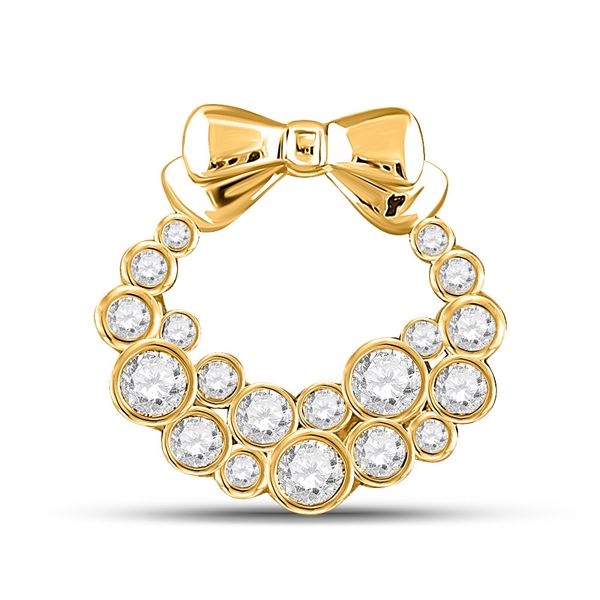 Diamond Holiday Wreath Pendant 1/2 Cttw 10kt Yellow Gold