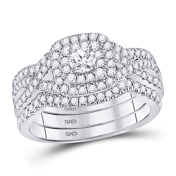 Diamond Bridal Wedding Ring Band Set 7/8 Cttw 14kt White Gold