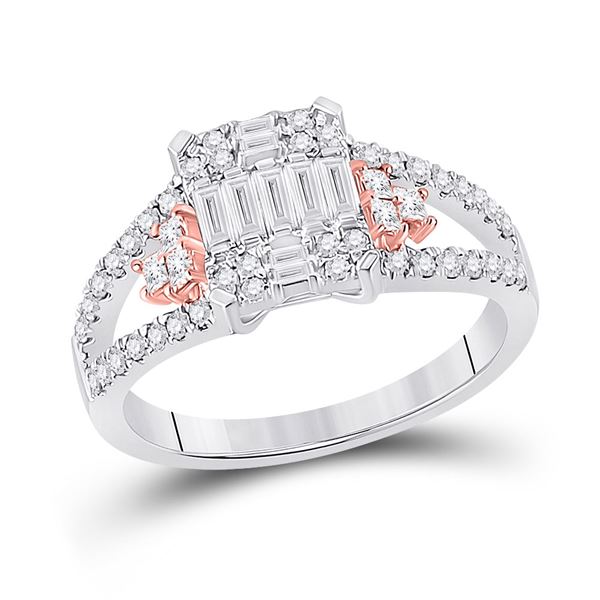 Baguette Diamond Fashion Cluster Ring 3/4 Cttw 14kt Two-tone Gold