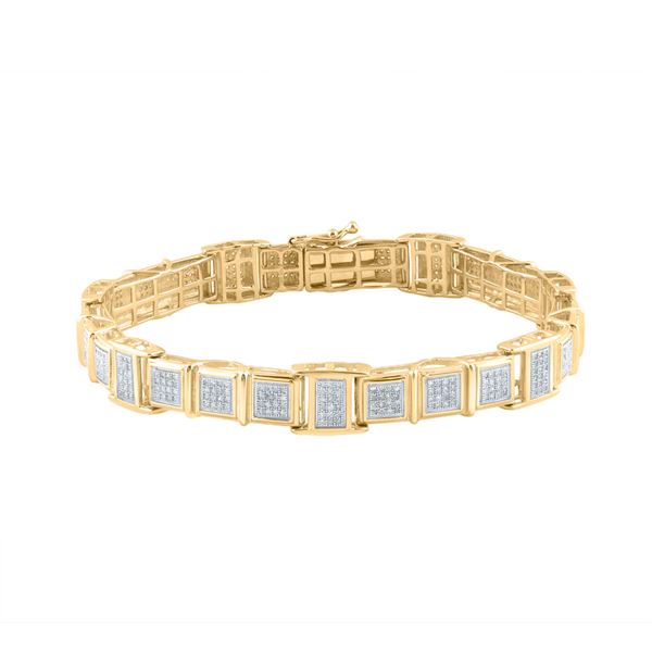 Mens Diamond Link Bracelet 1-3/8 Cttw 10kt Yellow Gold