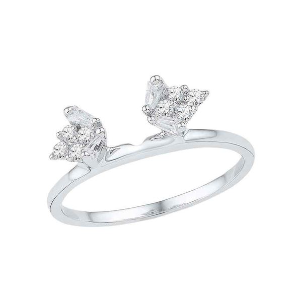 Baguette Diamond Ring Guard Wrap Solitaire Enhancer 1/4 Cttw 14kt White Gold