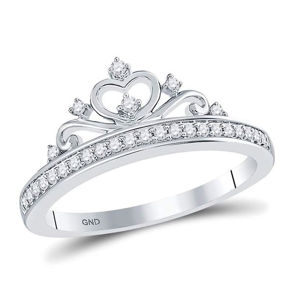 Diamond Crown Tiara Fashion Ring 1/6 Cttw 10kt White Gold