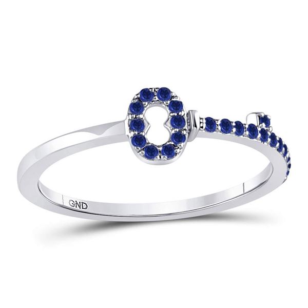 Blue Sapphire Key Stackable Band Ring 1/5 Cttw 10kt White Gold