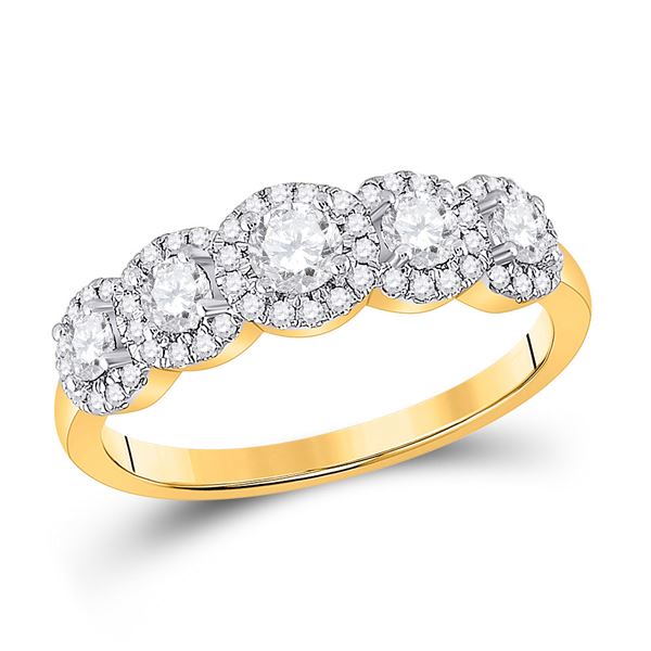 Diamond 5-stone Bridal Wedding Engagement Ring 3/4 Cttw 14kt Yellow Gold