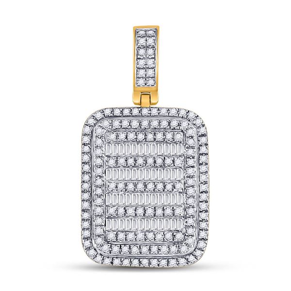 Mens Baguette Diamond Rectangle Charm Pendant 3/4 Cttw 10kt Yellow Gold