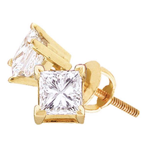 Princess Diamond Solitaire Earrings 1/2 Cttw 14kt Yellow Gold