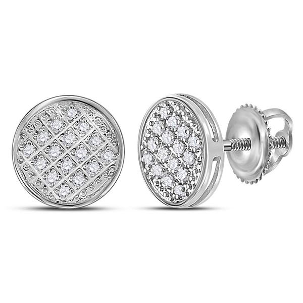 Mens Diamond Circle Cluster Stud Earrings 1/12 Cttw 10kt White Gold