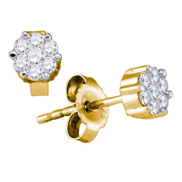 Diamond Flower Cluster Earrings 1/3 Cttw 14kt Yellow Gold