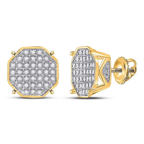 Mens Diamond Octagon Cluster Earrings 1/4 Cttw 10kt Yellow Gold