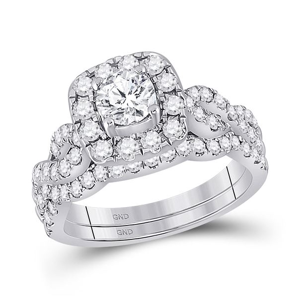 Diamond Bridal Wedding Ring Band Set 1-1/2 Cttw 14kt White Gold