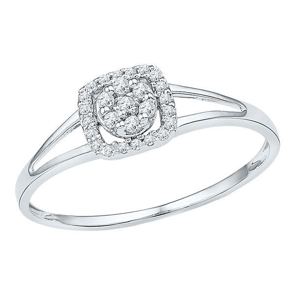 Diamond Square Frame Cluster Ring 1/10 Cttw 10kt White Gold