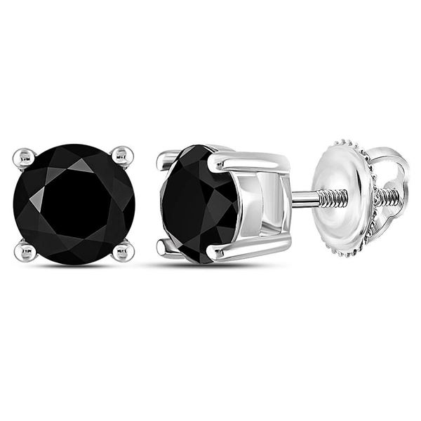Black Color Enhanced Diamond Stud Earrings 1-1/2 Cttw 14kt White Gold